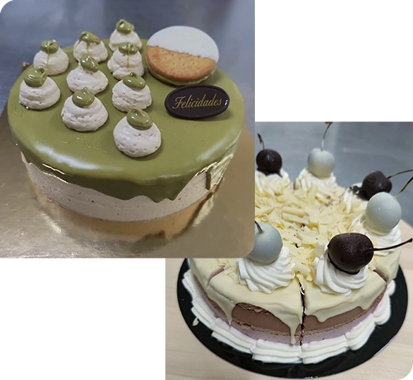 tarta de pistacho y tarta de chocolate